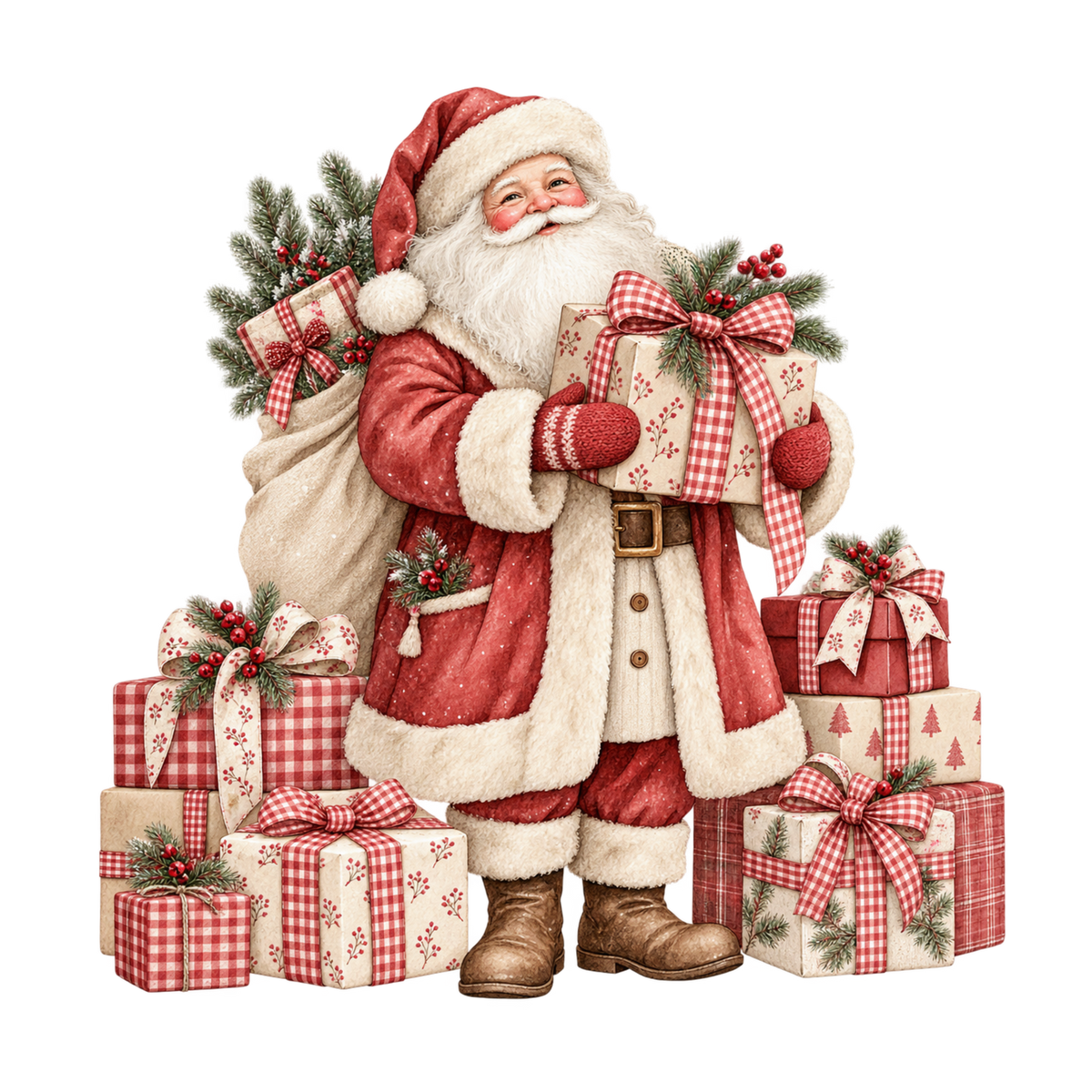 Red gingham Christmas watercolor DTF transfer, pattern XMAS1488-6