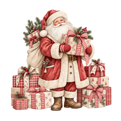 Red gingham Christmas watercolor DTF transfer, pattern XMAS1488-6