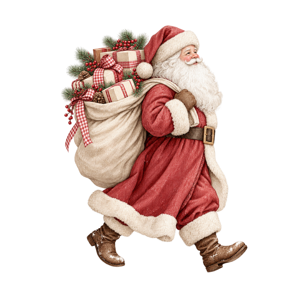 Red gingham Christmas watercolor DTF transfer, pattern XMAS1488-7