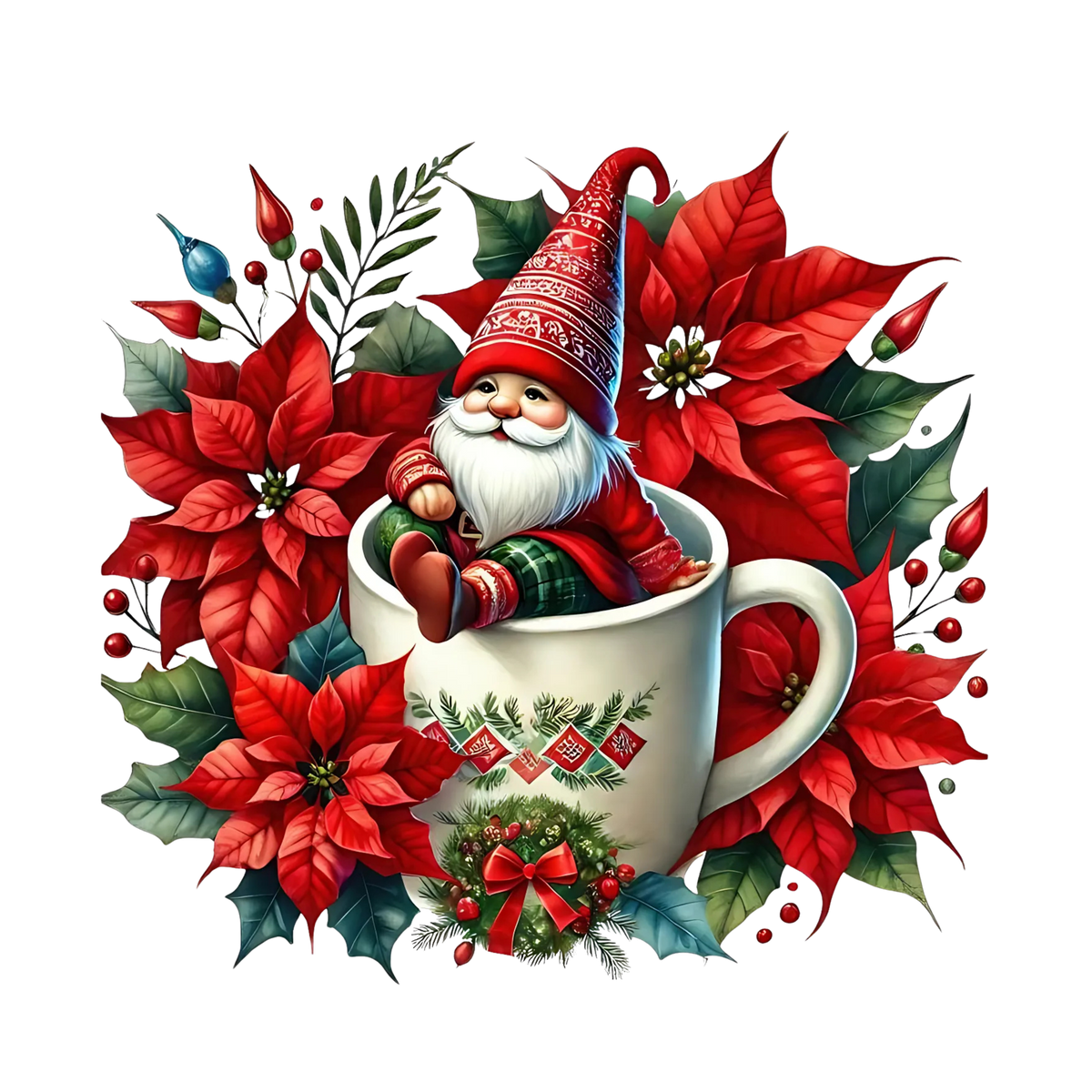 Cozy cocoa Christmas gnome DTF transfer, pattern XMAS1490-10