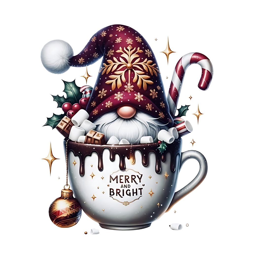 Cozy cocoa Christmas gnome DTF transfer, pattern XMAS1490-2