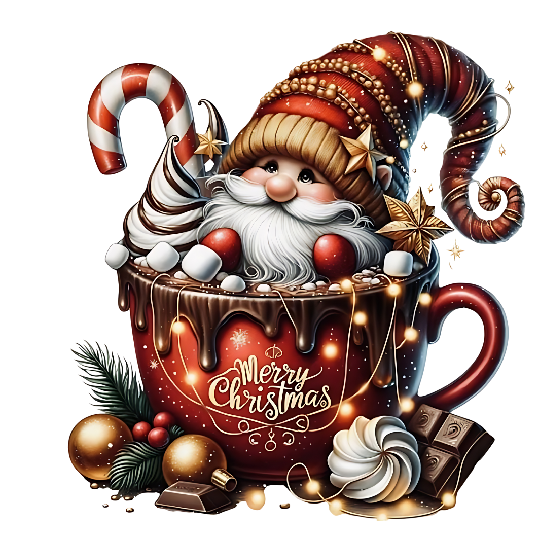 Cozy cocoa Christmas gnome DTF transfer, pattern XMAS1490-4