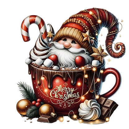 Cozy cocoa Christmas gnome DTF transfer, pattern XMAS1490-4