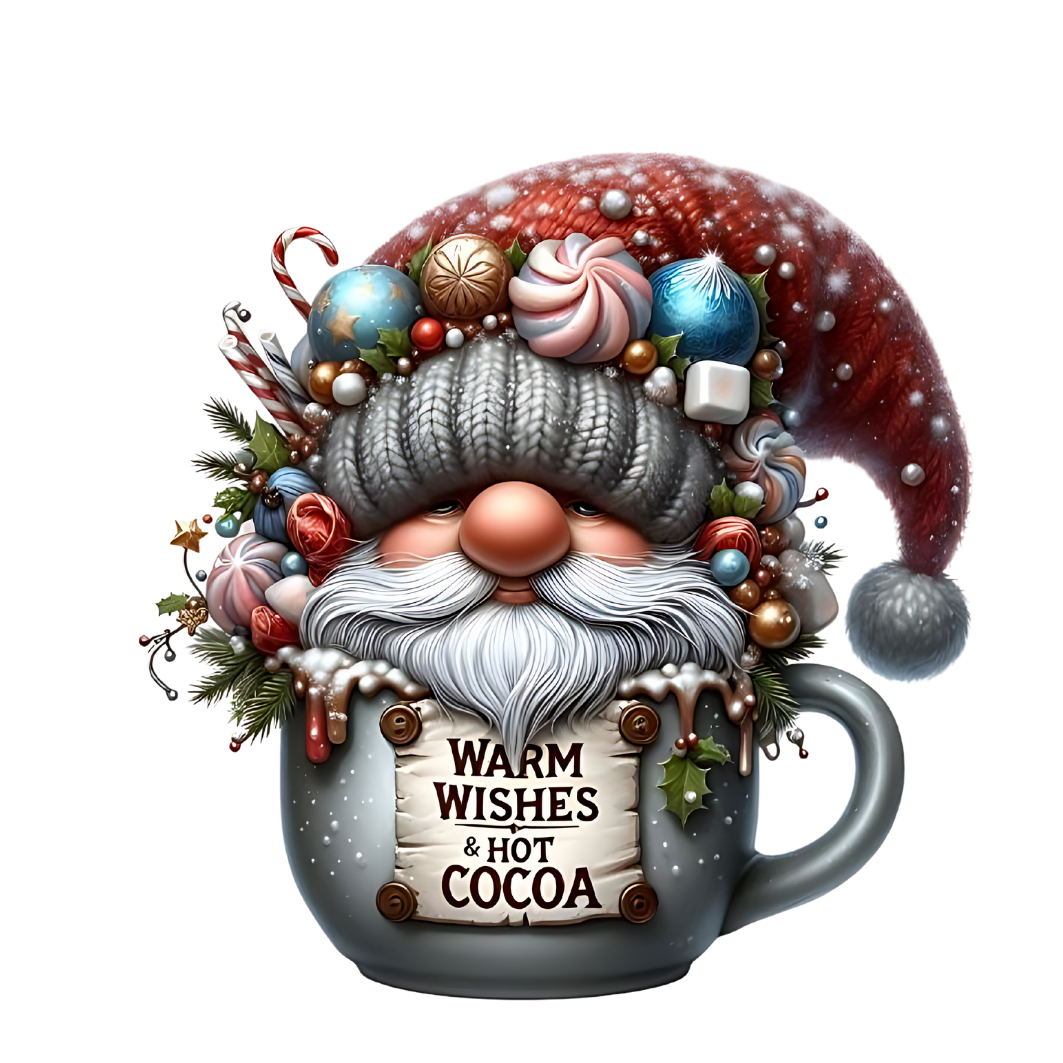 Cozy cocoa Christmas gnome DTF transfer, pattern XMAS1490-7