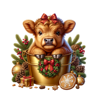 Cozy highland cow Christmas DTF transfer, pattern XMAS1491-12