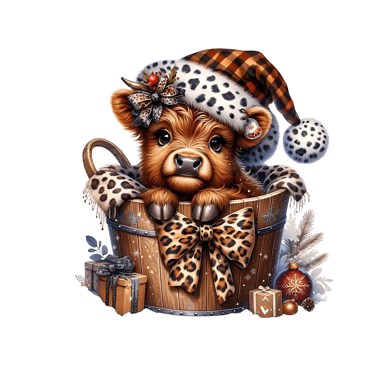 Cozy highland cow Christmas DTF transfer, pattern XMAS1491-16