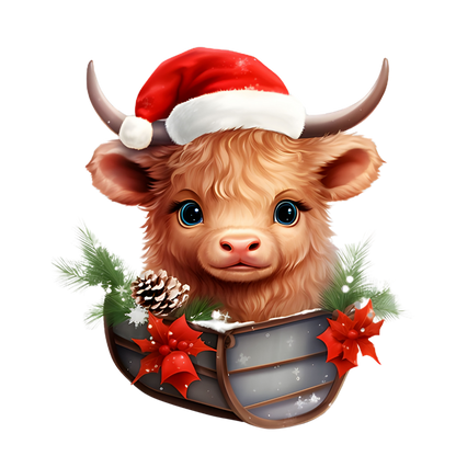 Cozy highland cow Christmas DTF transfer, pattern XMAS1491-3