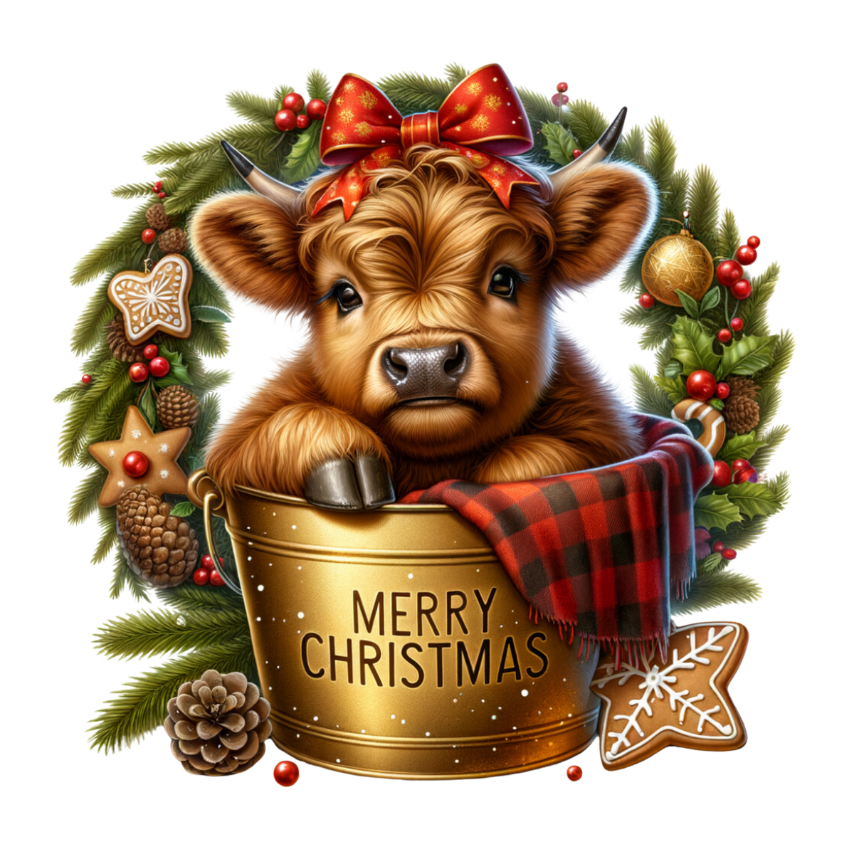 Cozy highland cow Christmas DTF transfer, pattern XMAS1491-6