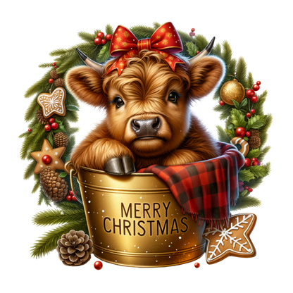 Cozy highland cow Christmas DTF transfer, pattern XMAS1491-6