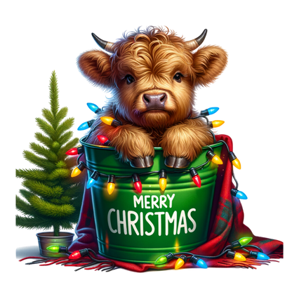 Cozy highland cow Christmas DTF transfer, pattern XMAS1491-8