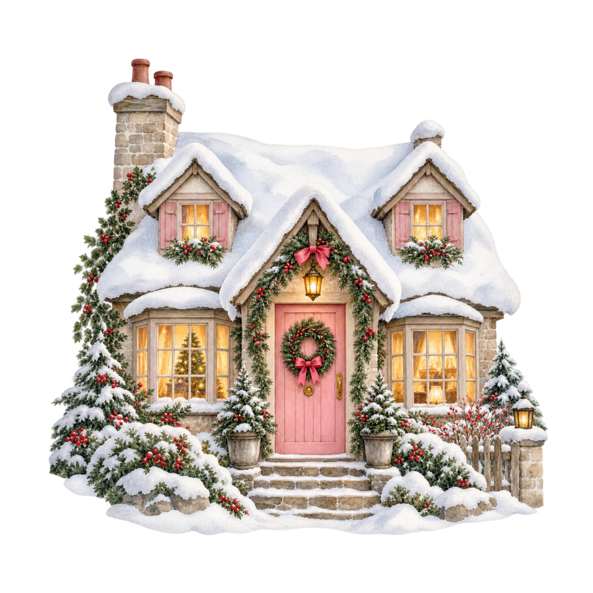 Cozy Christmas watercolor DTF transfer, pattern XMAS1492-18