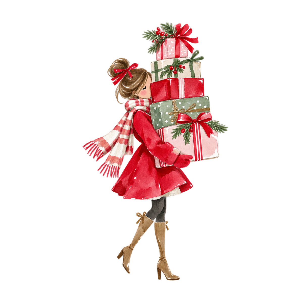 Cozy Christmas watercolor DTF transfer, pattern XMAS1492-2