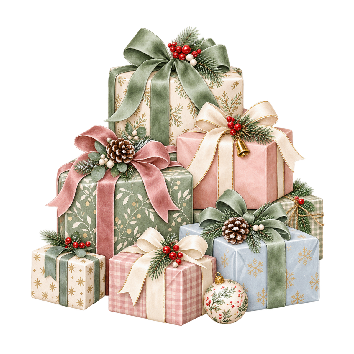 Cozy pink Christmas watercolor DTF transfer, pattern XMAS1493-10