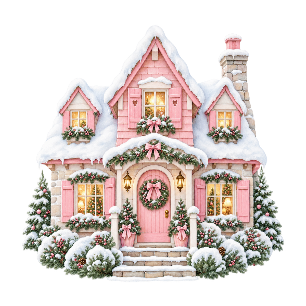 Cozy pink Christmas watercolor DTF transfer, pattern XMAS1493-11