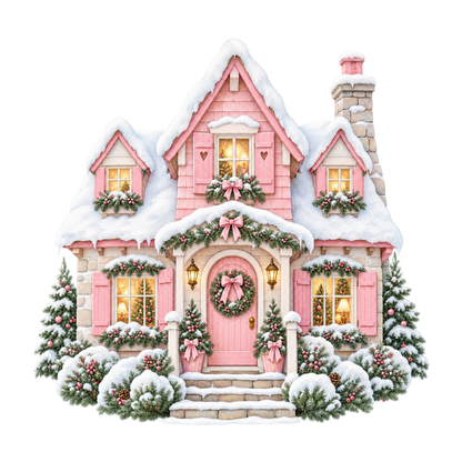 Cozy pink Christmas watercolor DTF transfer, pattern XMAS1493-11