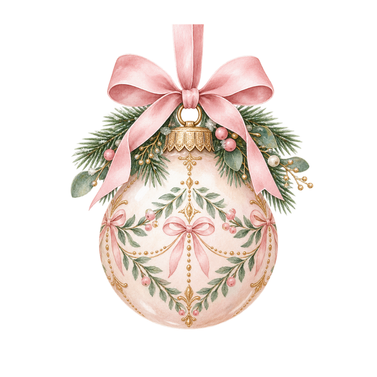 Cozy pink Christmas watercolor DTF transfer, pattern XMAS1493-17