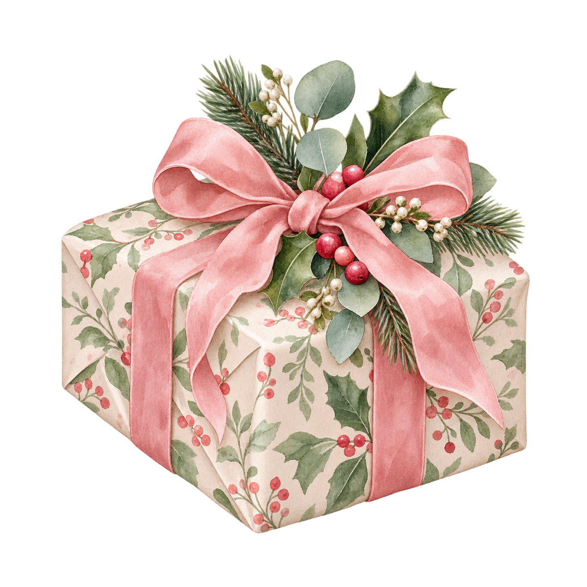 Cozy pink Christmas watercolor DTF transfer, pattern XMAS1493-19