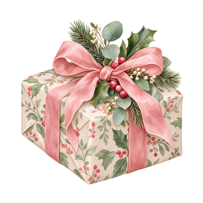 Cozy pink Christmas watercolor DTF transfer, pattern XMAS1493-19