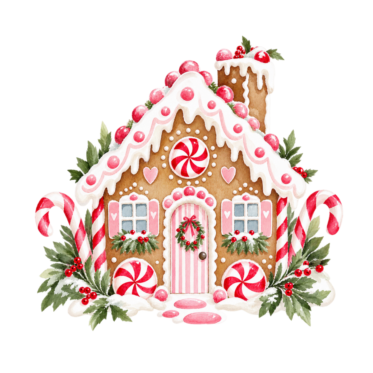 Cozy pink Christmas watercolor DTF transfer, pattern XMAS1493-2