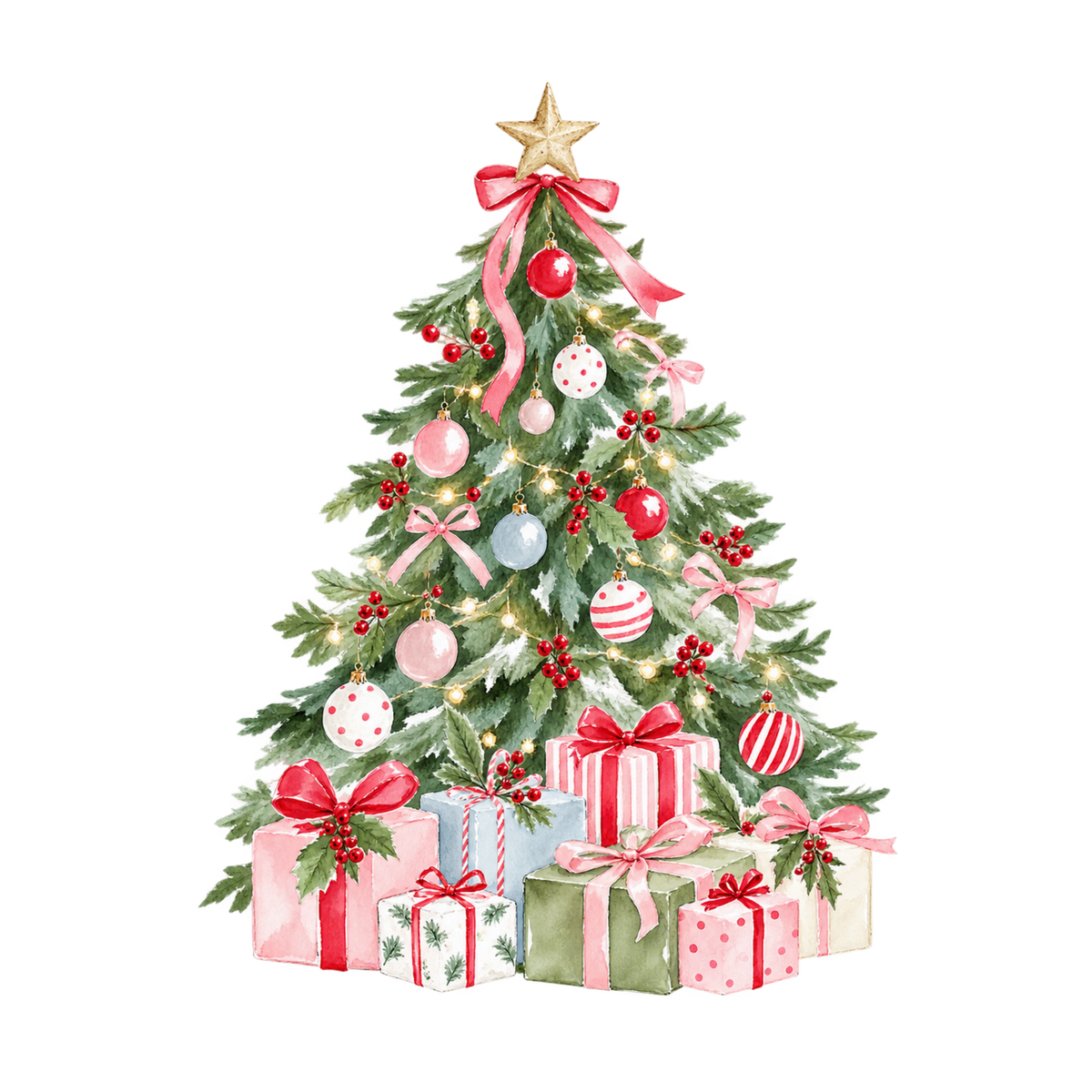 Cozy pink Christmas watercolor DTF transfer, pattern XMAS1493-21