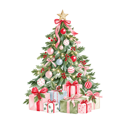 Cozy pink Christmas watercolor DTF transfer, pattern XMAS1493-21