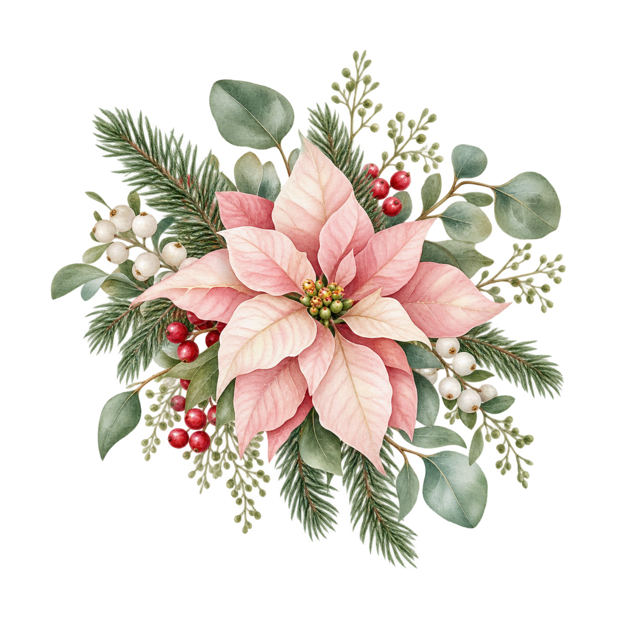Cozy pink Christmas watercolor DTF transfer, pattern XMAS1493-22