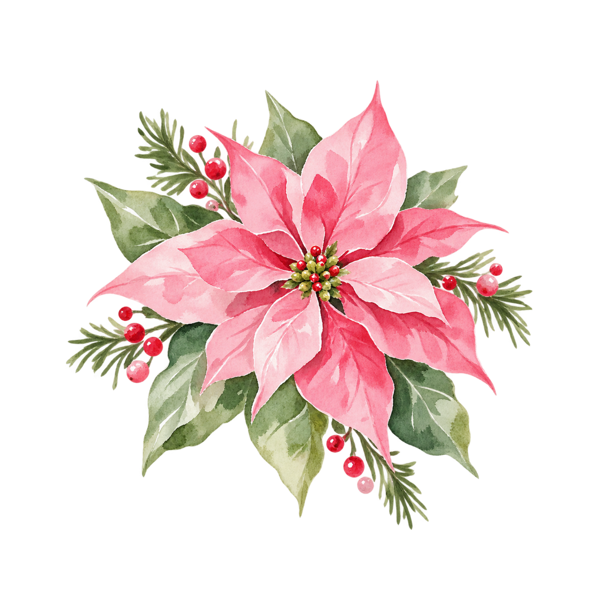 Cozy pink Christmas watercolor DTF transfer, pattern XMAS1493-27
