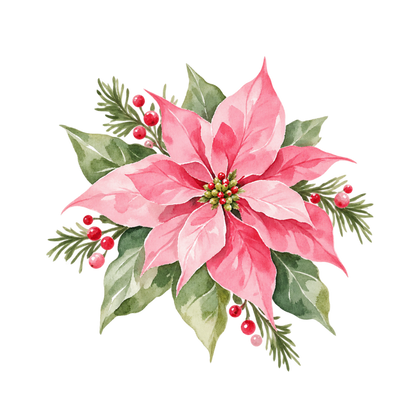 Cozy pink Christmas watercolor DTF transfer, pattern XMAS1493-27