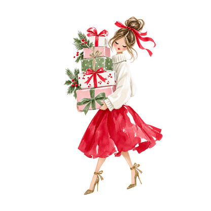 Cozy pink Christmas watercolor DTF transfer, pattern XMAS1493-5