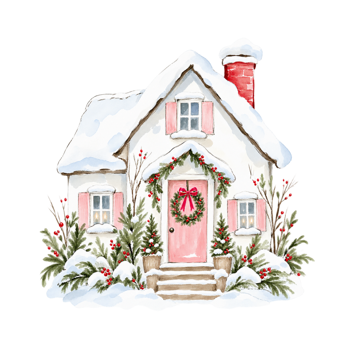 Cozy pink Christmas watercolor DTF transfer, pattern XMAS1493-8