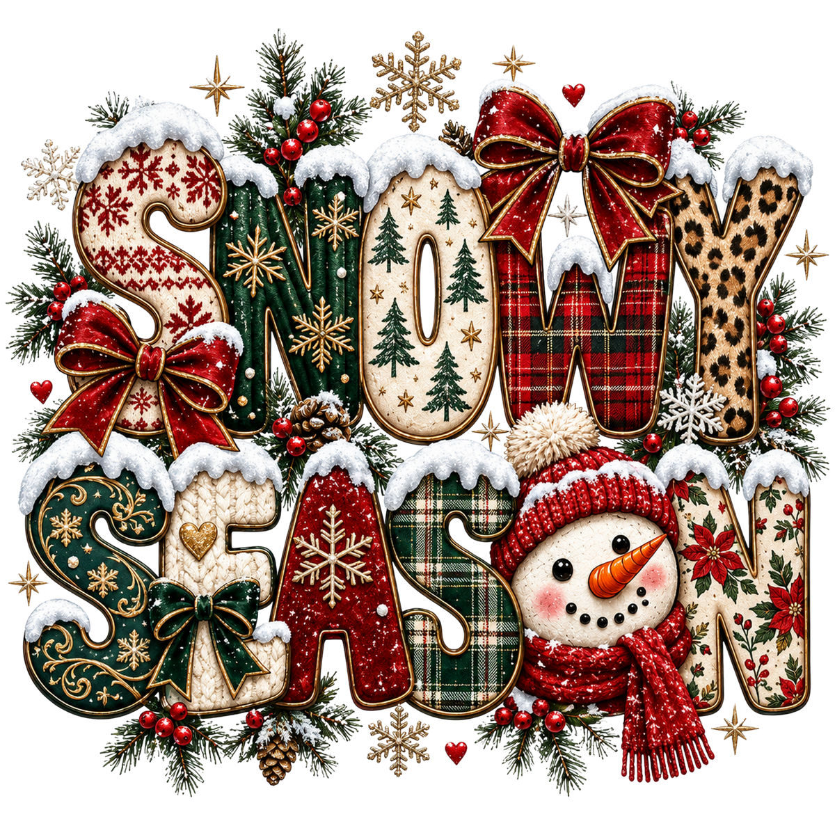 Cozy vintage Christmas illustration DTF transfer, pattern XMAS1494-15