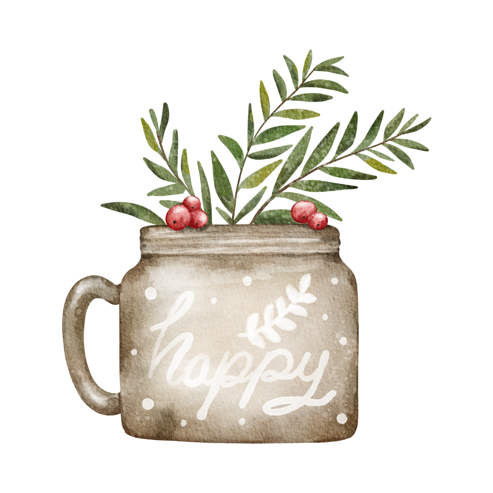 Cozy watercolor Christmas object DTF transfer, pattern XMAS1495-34
