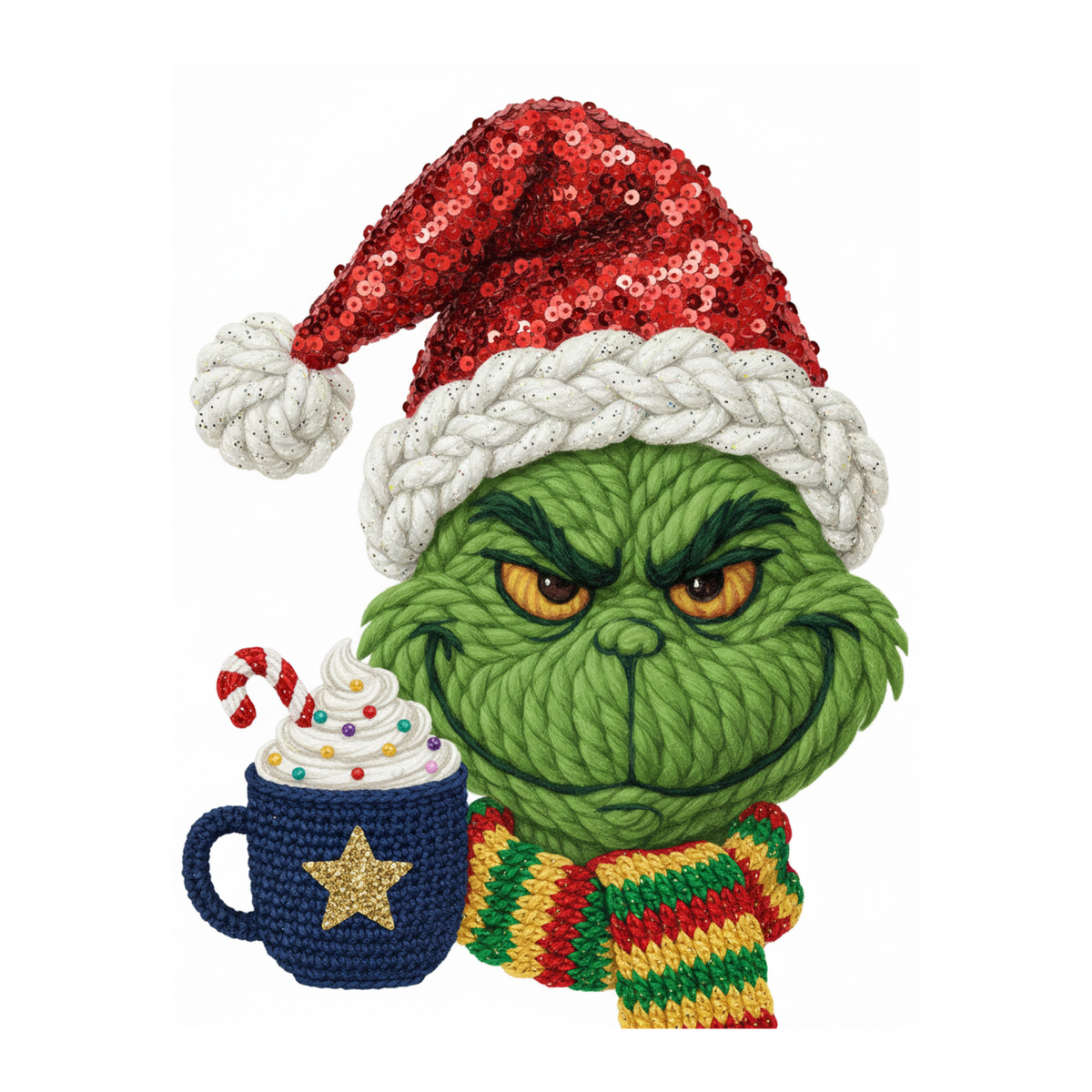 Crochet-look Christmas character DTF transfer, pattern XMAS1497-22