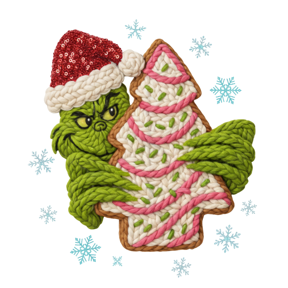 Crochet-look Christmas character DTF transfer, pattern XMAS1497-23