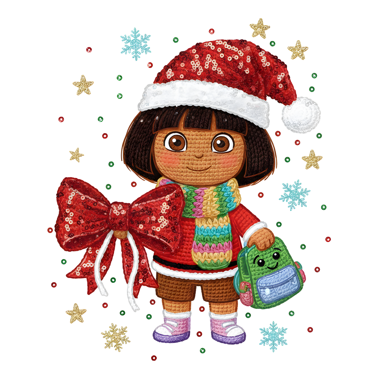 Crochet-look Christmas character DTF transfer, pattern XMAS1497-4