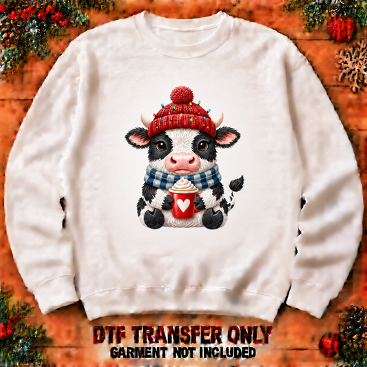 Christmas calf with cocoa DTF transfer shown at 12-inch longest-side scale; garment not included