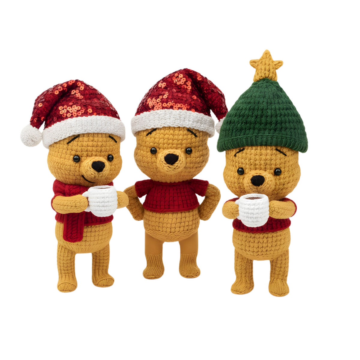 Crochet-look Christmas character lineup DTF transfer, pattern XMAS1498-1