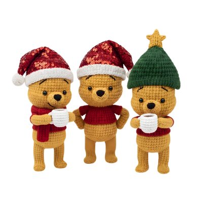 Crochet-look Christmas character lineup DTF transfer, pattern XMAS1498-1