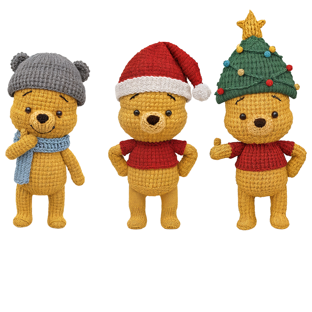 Crochet-look Christmas character lineup DTF transfer, pattern XMAS1498-17