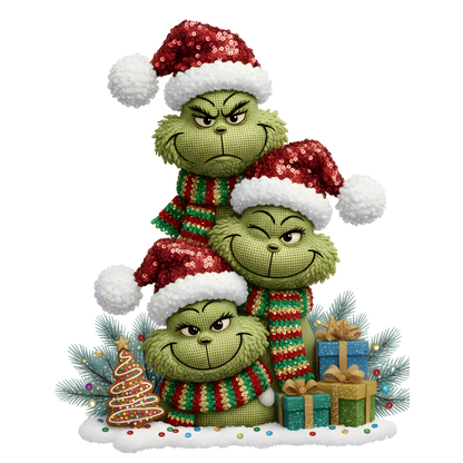 Crochet-look Christmas character lineup DTF transfer, pattern XMAS1498-2