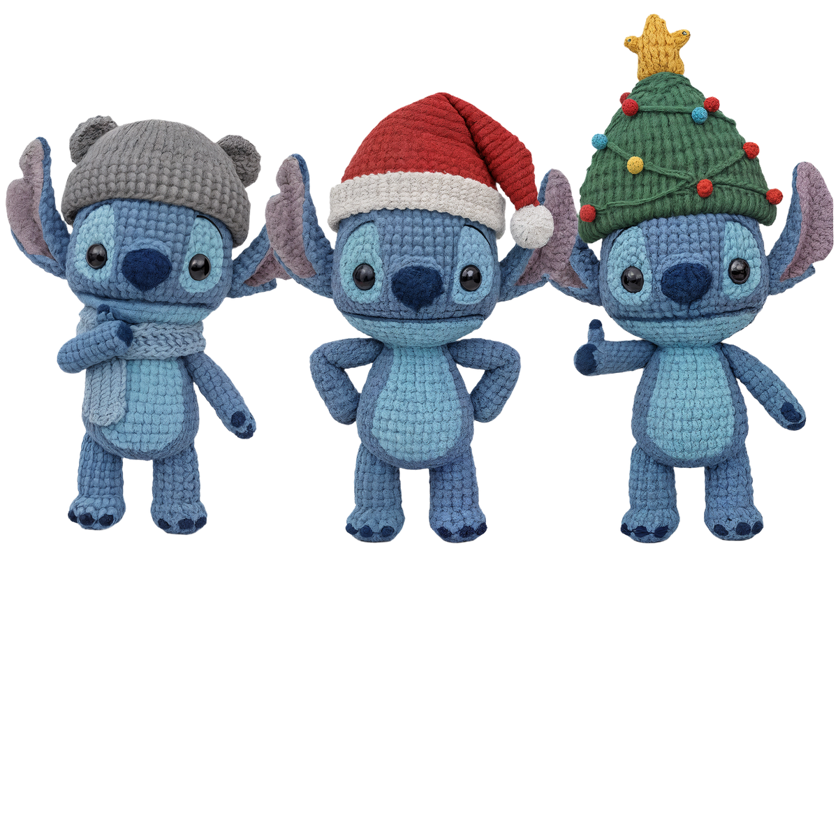 Crochet-look Christmas character lineup DTF transfer, pattern XMAS1498-23