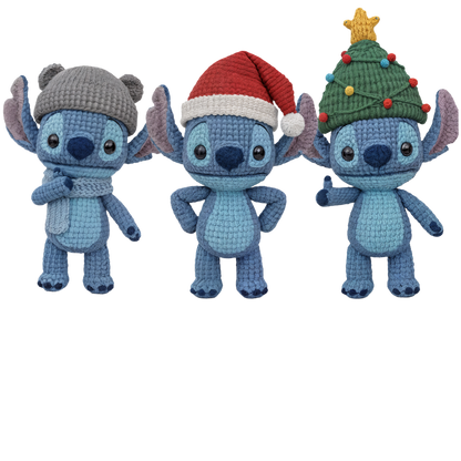 Crochet-look Christmas character lineup DTF transfer, pattern XMAS1498-23
