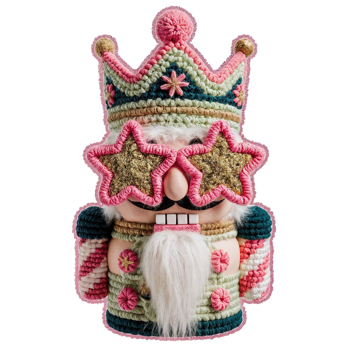Crochet-look Christmas character lineup DTF transfer, pattern XMAS1498-25