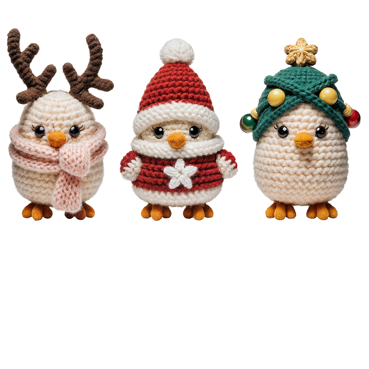 Crochet-look Christmas character lineup DTF transfer, pattern XMAS1498-26