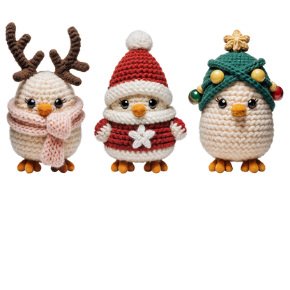 Crochet-look Christmas character lineup DTF transfer, pattern XMAS1498-26