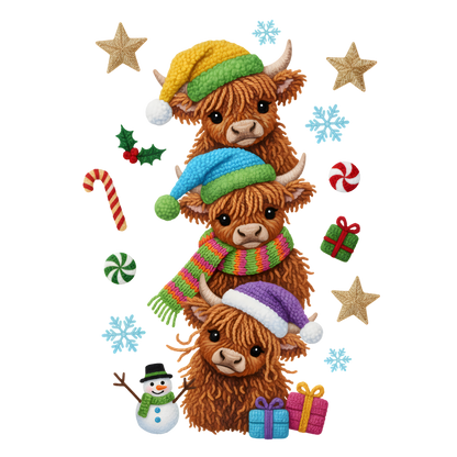 Crochet-look Christmas character lineup DTF transfer, pattern XMAS1498-3