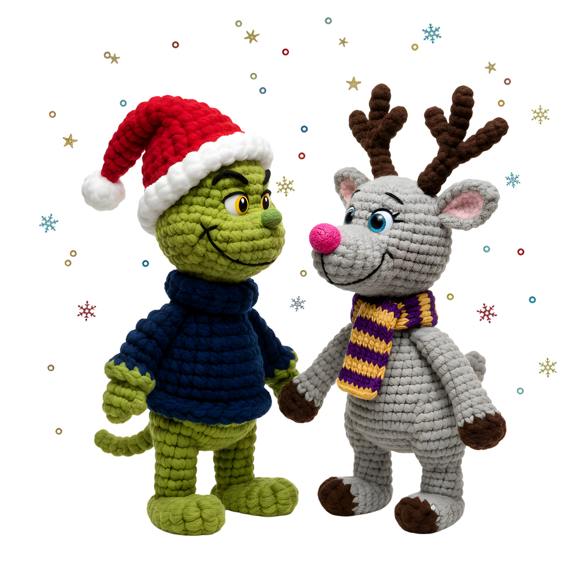 Crochet-look Christmas character lineup DTF transfer, pattern XMAS1498-4