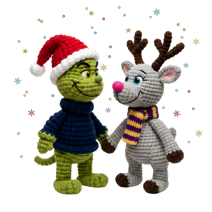 Crochet-look Christmas character lineup DTF transfer, pattern XMAS1498-4