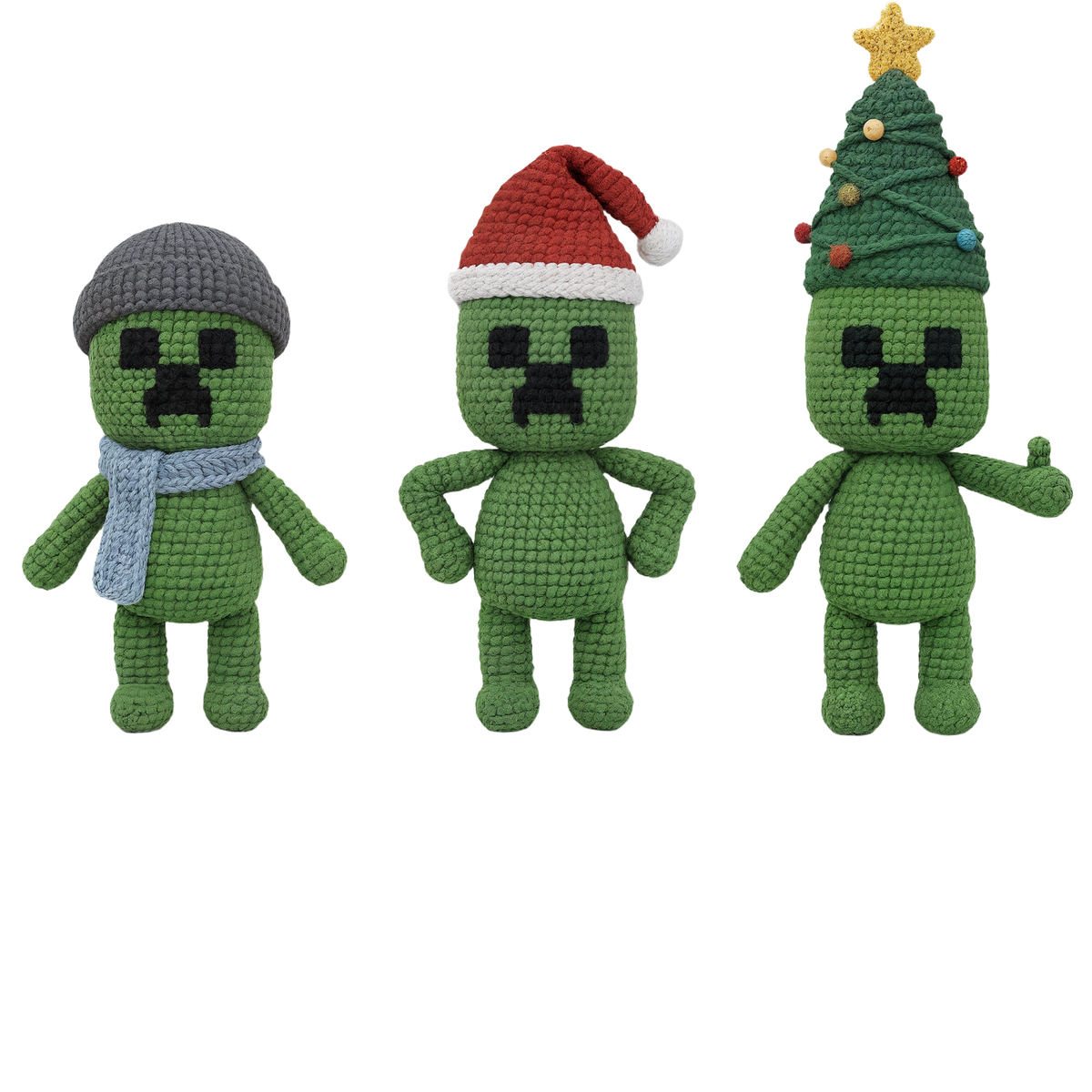 Crochet-look Christmas character lineup DTF transfer, pattern XMAS1498-5
