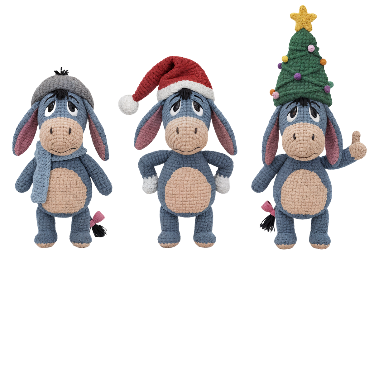 Crochet-look Christmas character lineup DTF transfer, pattern XMAS1498-7